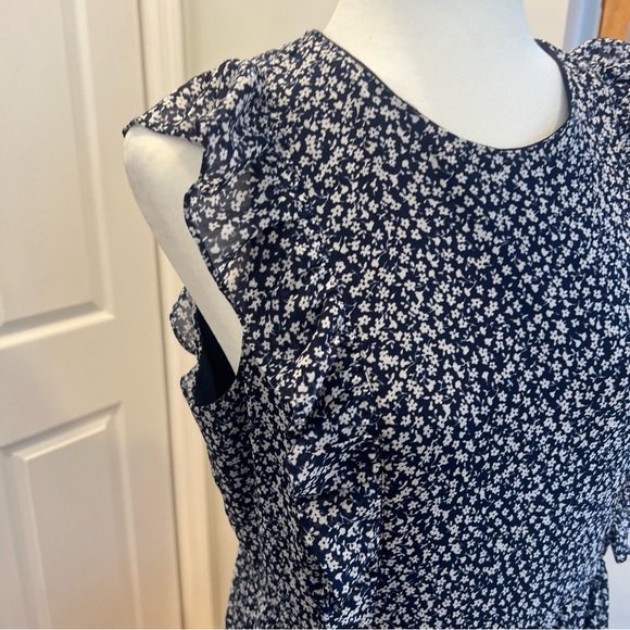 J Crew Factory Navy Blue Dress With Floral Ruffle Tiered Maxi Dress Size 6 - Picture 4 of 8